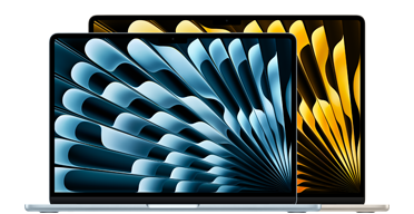 13" und 15" MacBook Air Laptops, erhältliche Farben: Himmelblau, Silber, Polarstern, Mitternacht