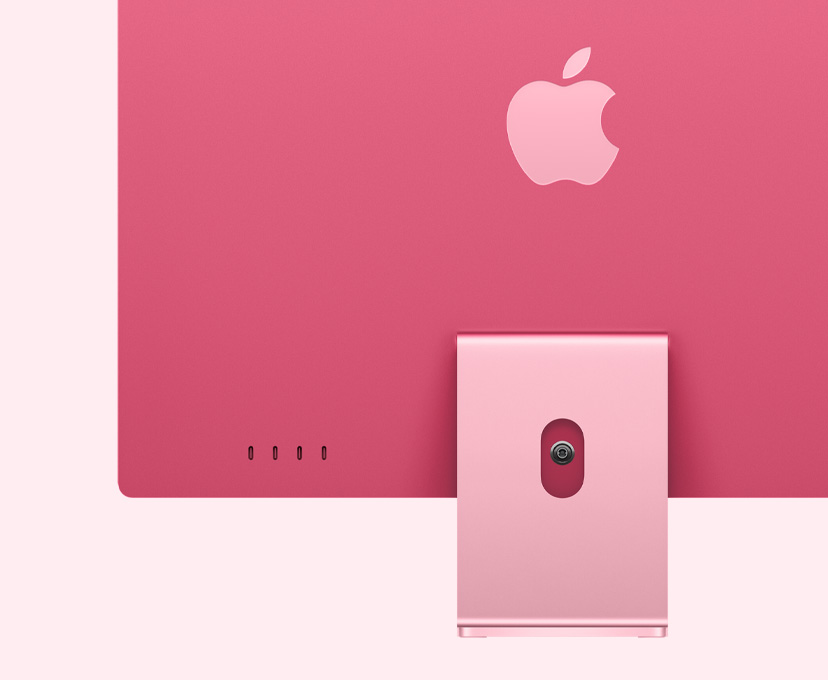 iMac, pink color, rear exterior, highlighting 4 USB-C ports