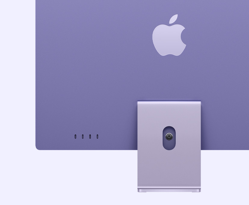 iMac, purple color, rear exterior, highlighting 4 USB-C ports