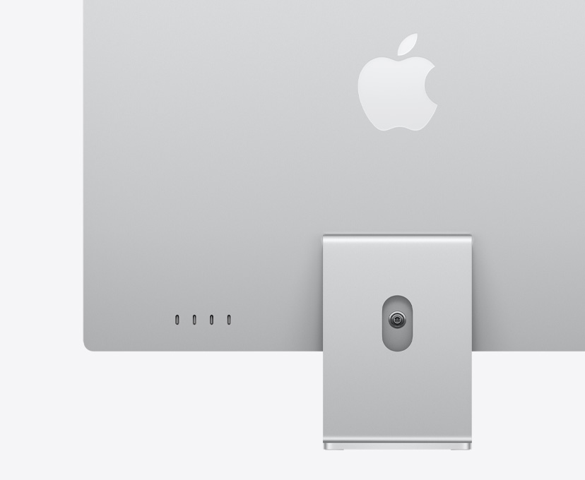 iMac, silver color, rear exterior, highlighting 4 USB-C ports