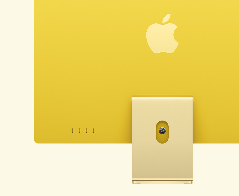 iMac, yellow color, rear exterior, highlighting 4 USB-C ports