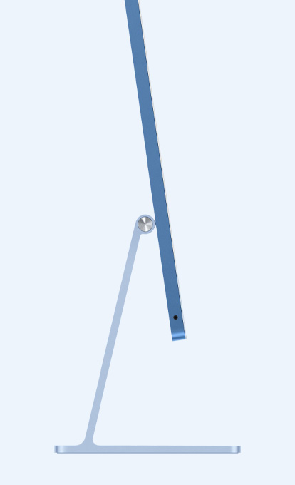 iMac, blue color, side exterior